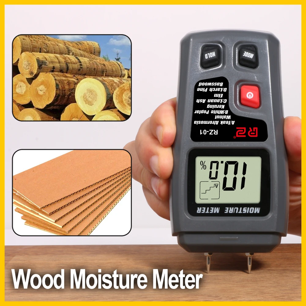 Wood Moisture Meter Hygrometer Timber Damp Detector Tree Density Digital Wood Humidity Tester