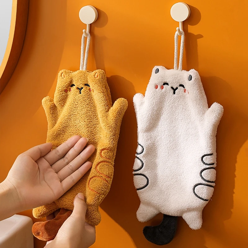 Cartoon Cat Shaped Hand Towel Hanging Absorbent Multi-functional Cleaning Kitchen Bathroom hand towel