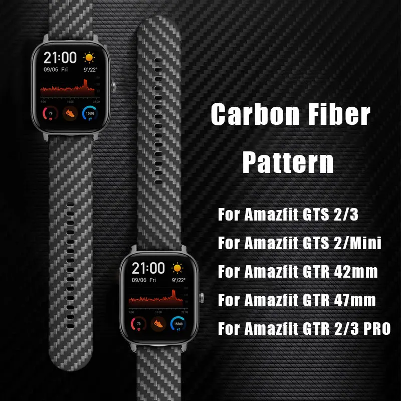 20/22mm watch strap For Amazfit GTR 4/3/2 Pro 42mm 47mm Silicone Band Carbon Fiber Pattern Bracelet amazfit GTS 4/3/2 mini Band