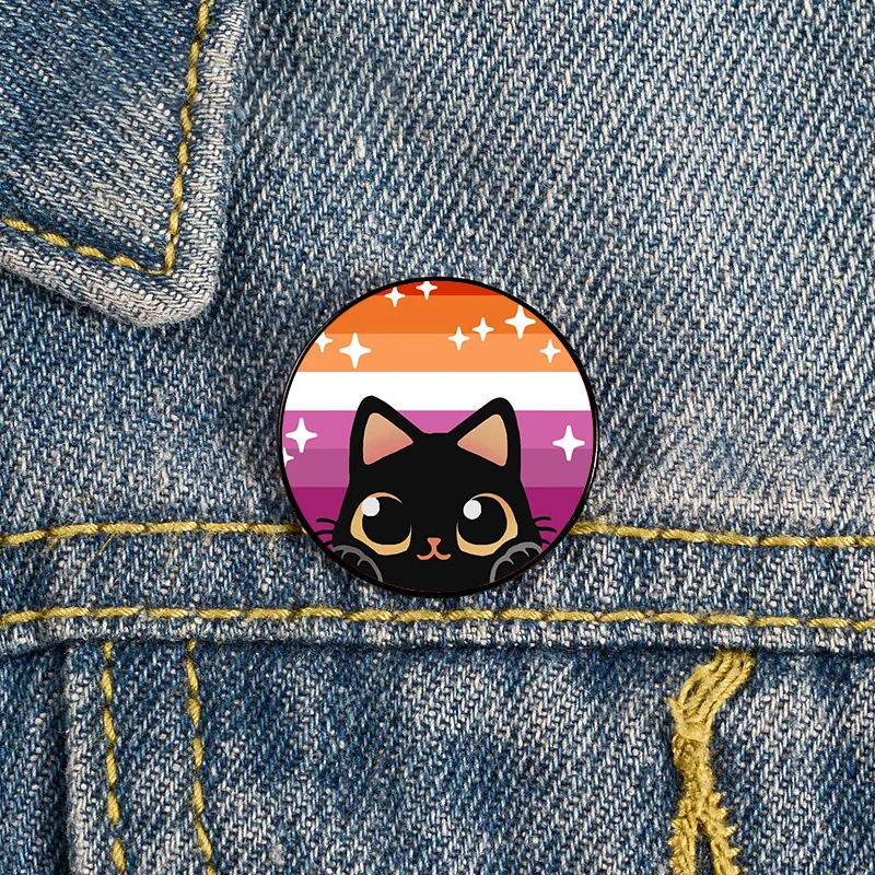 

Lesbian cat Pride Printed Pin Custom Brooches Shirt Lapel teacher tote Bag backpacks Badge Cartoon gift brooches pins for women