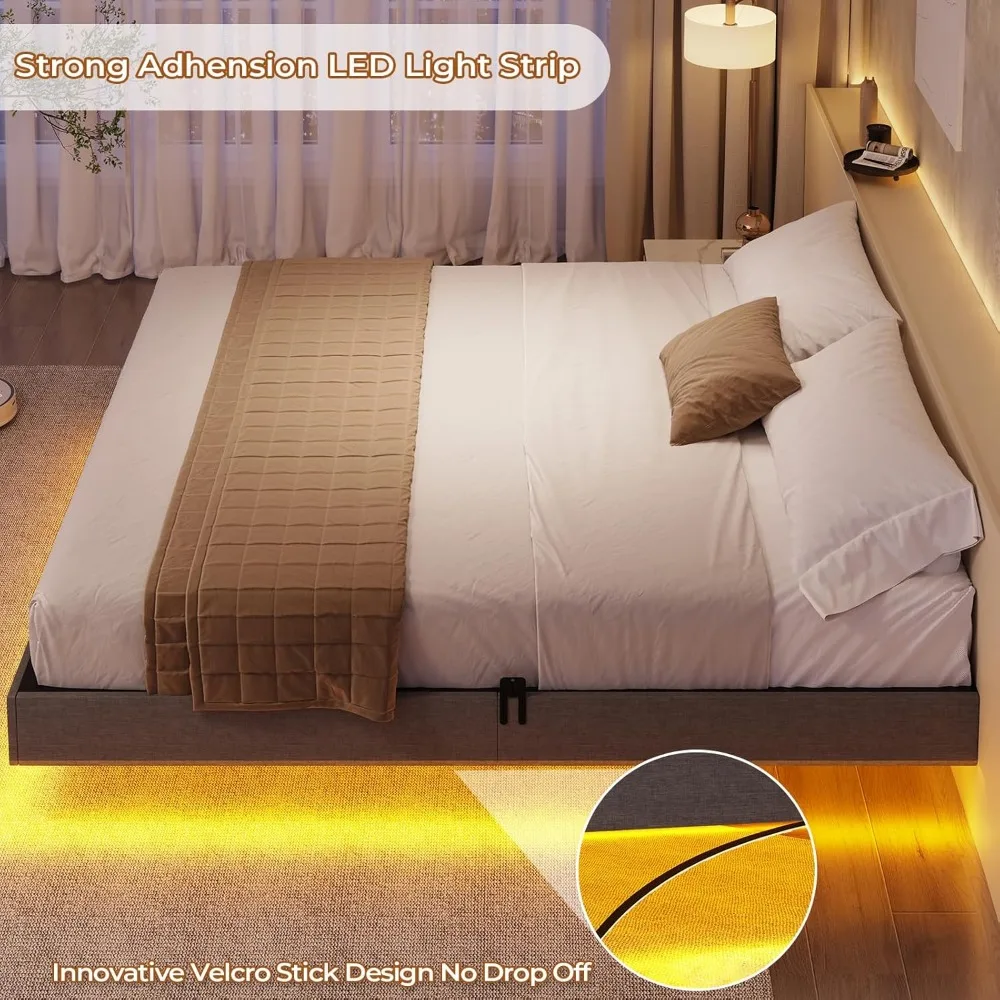 Floating Bed Frame Full Size with LED Lights, Modern Metal Full Platform Bed, Solid and Stable, Noise Free, No Box Spring Needed 4