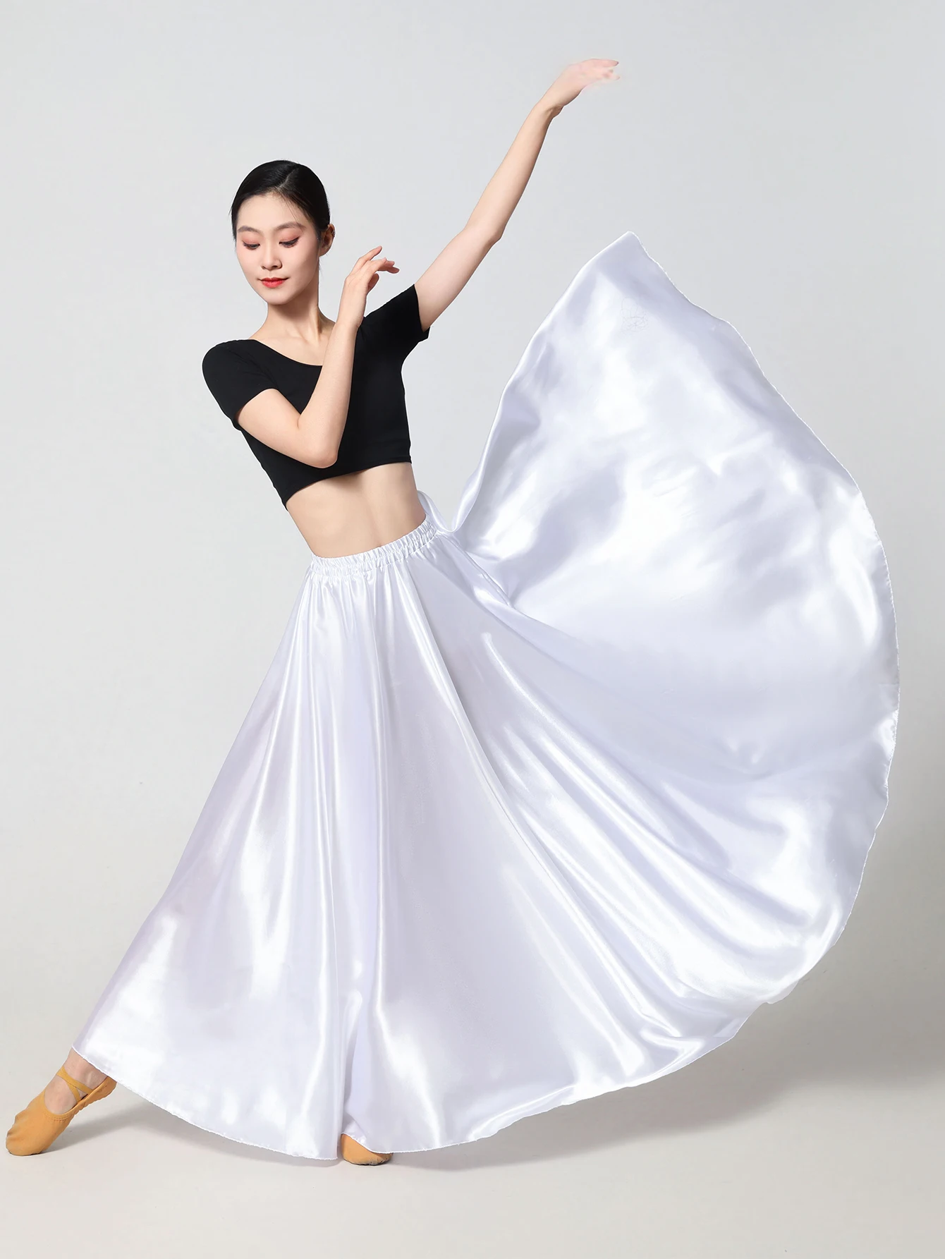Women's Satin Long Skirt with Elastic Waistband for Ballroom Latin