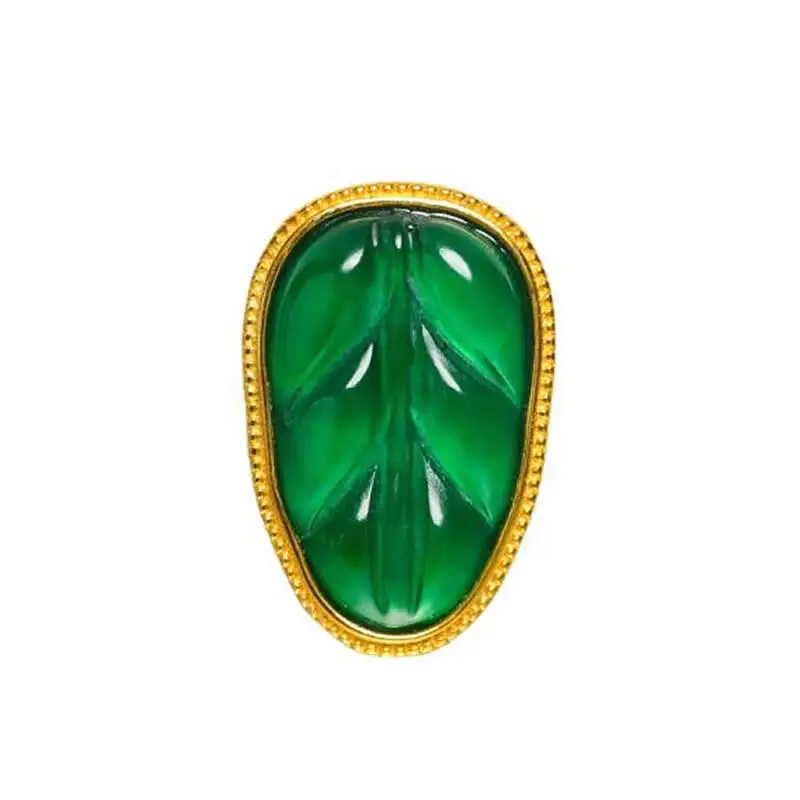 

Pure 18K Yellow Gold Pendant Green Jadeite Leaf Necklace Pendant Stamp AU750