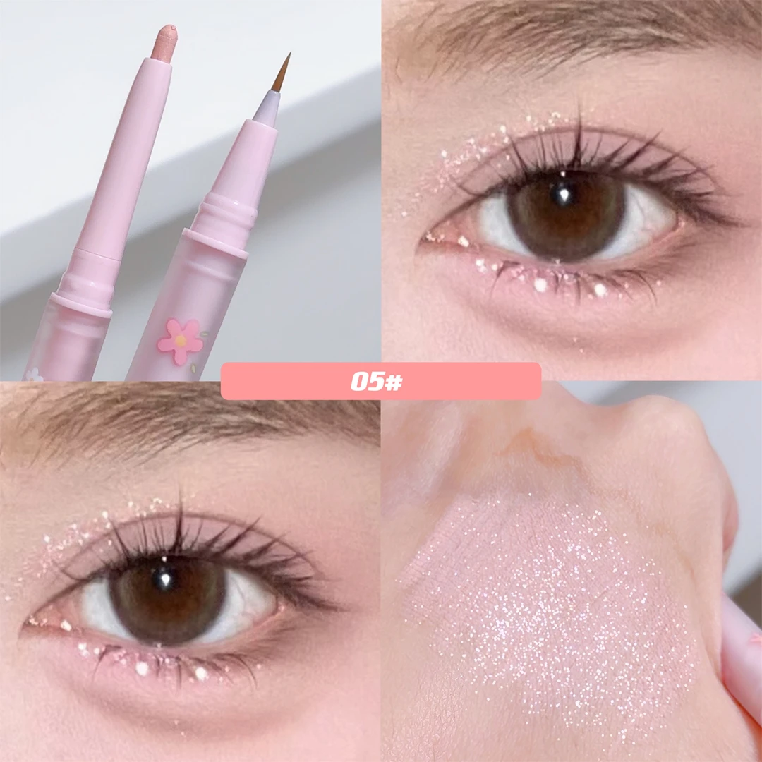 Eyeshadow Stick Double Headed Silkworm Glitter Eyeshadow Eyeliner Matte High-gloss Pink Golden Makeup
