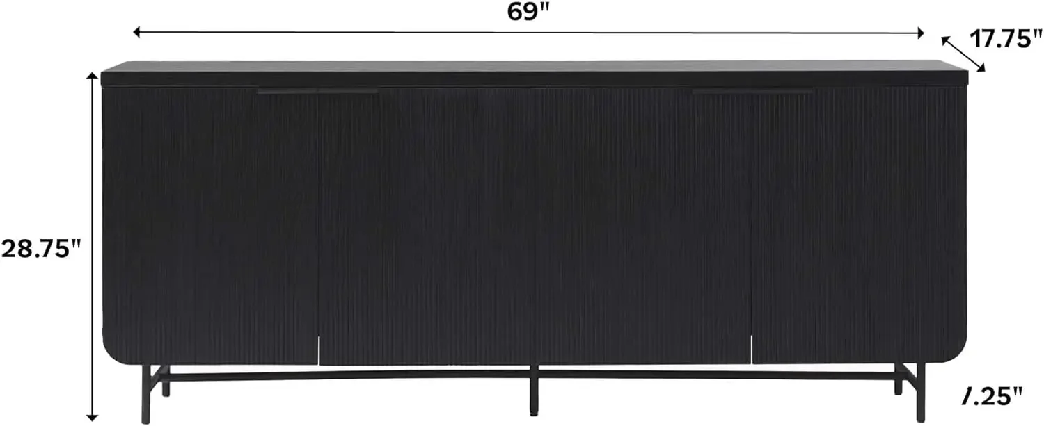 Walker Edison Scandinavian Grooved 4-Door Sideboard, 69 Inch, Black