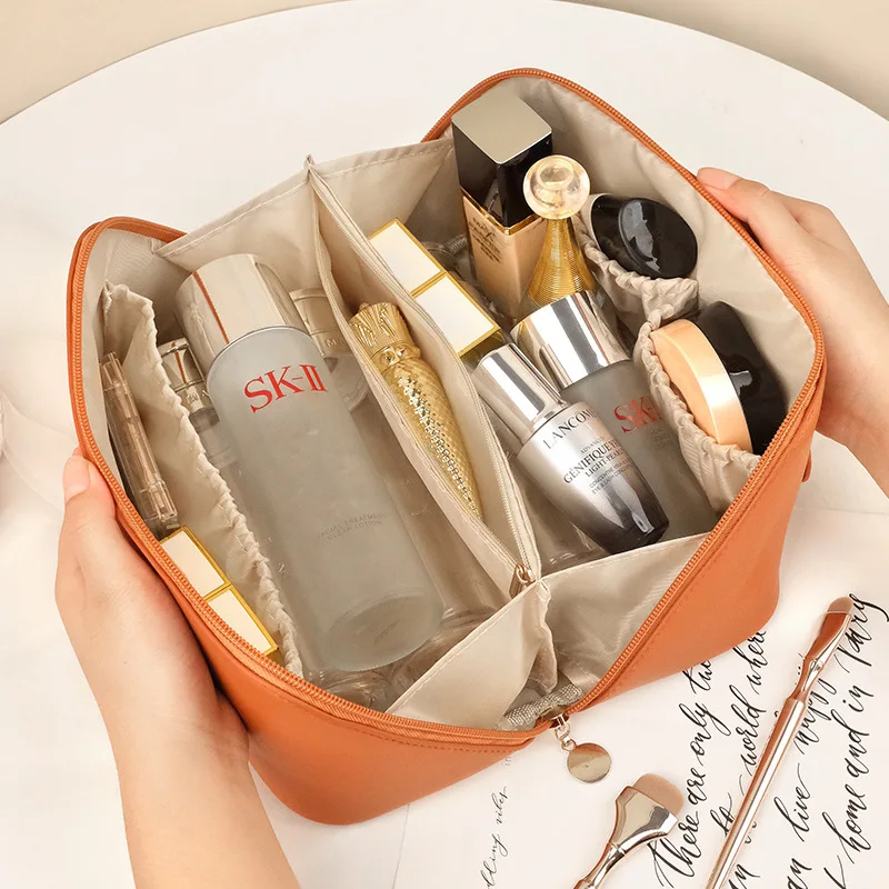 

Large Capacity Cosmetics Box Portable Travel Makeup Pouch Waterproof Leather Wash Bag Toiletry Lipstick Storage Holder Organizer