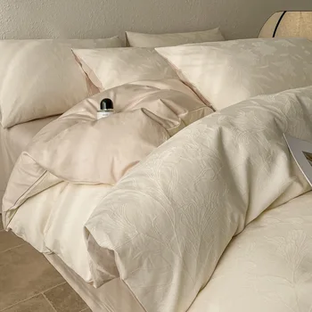 Light luxury A class 60 cotton bed four-piece set 100% pure cotton yarn-dyed washed jacquard solid color 1