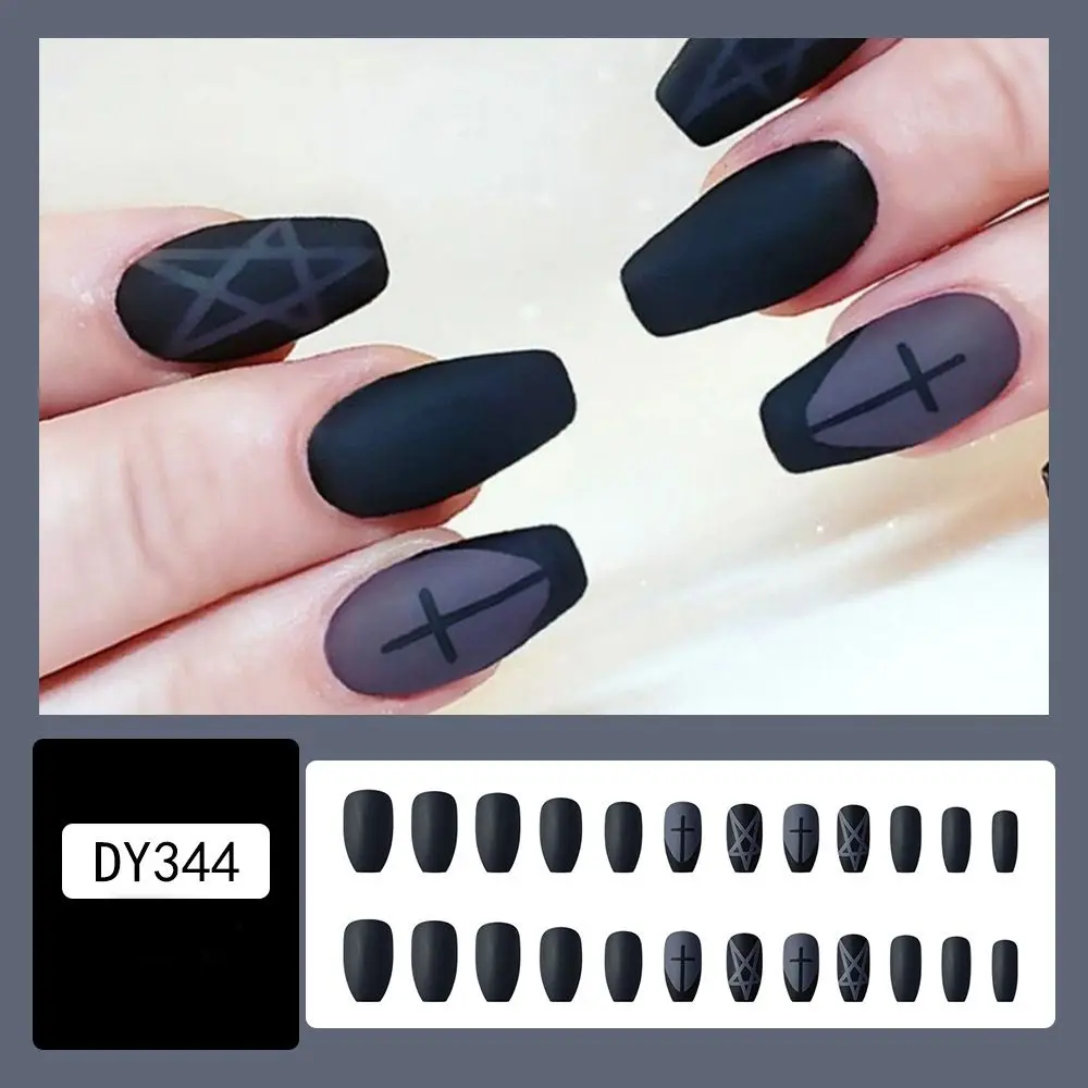 

24pcs Nail Tips Crosses Full Cover Press on Nails Hexagram Fake Nails Ballerina Long French