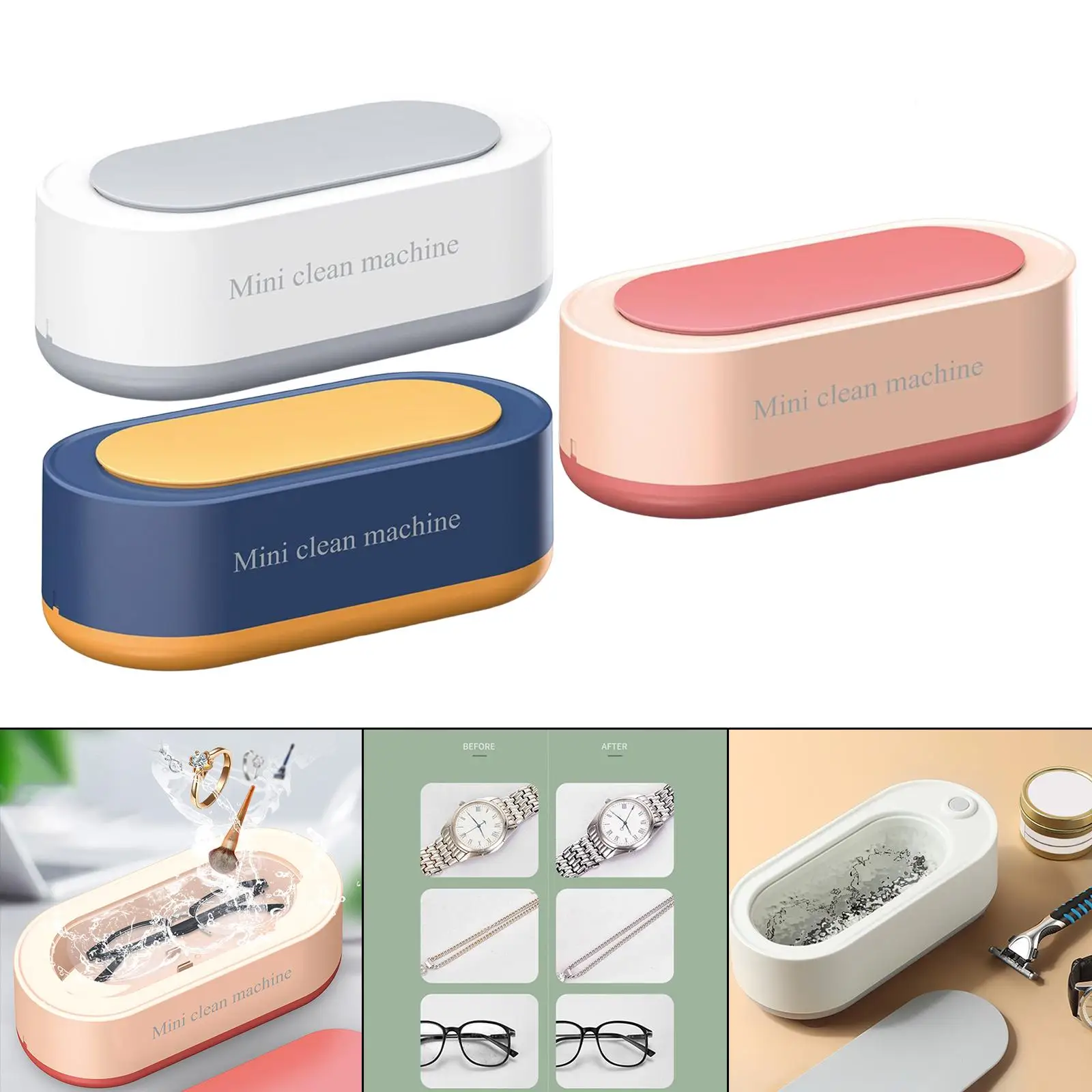 Portable Ultrasonic Jewelry Cleaner USB Rechargeable Glasses Cleaning Machine for Jewelry Dentures Coins Razors Ring
