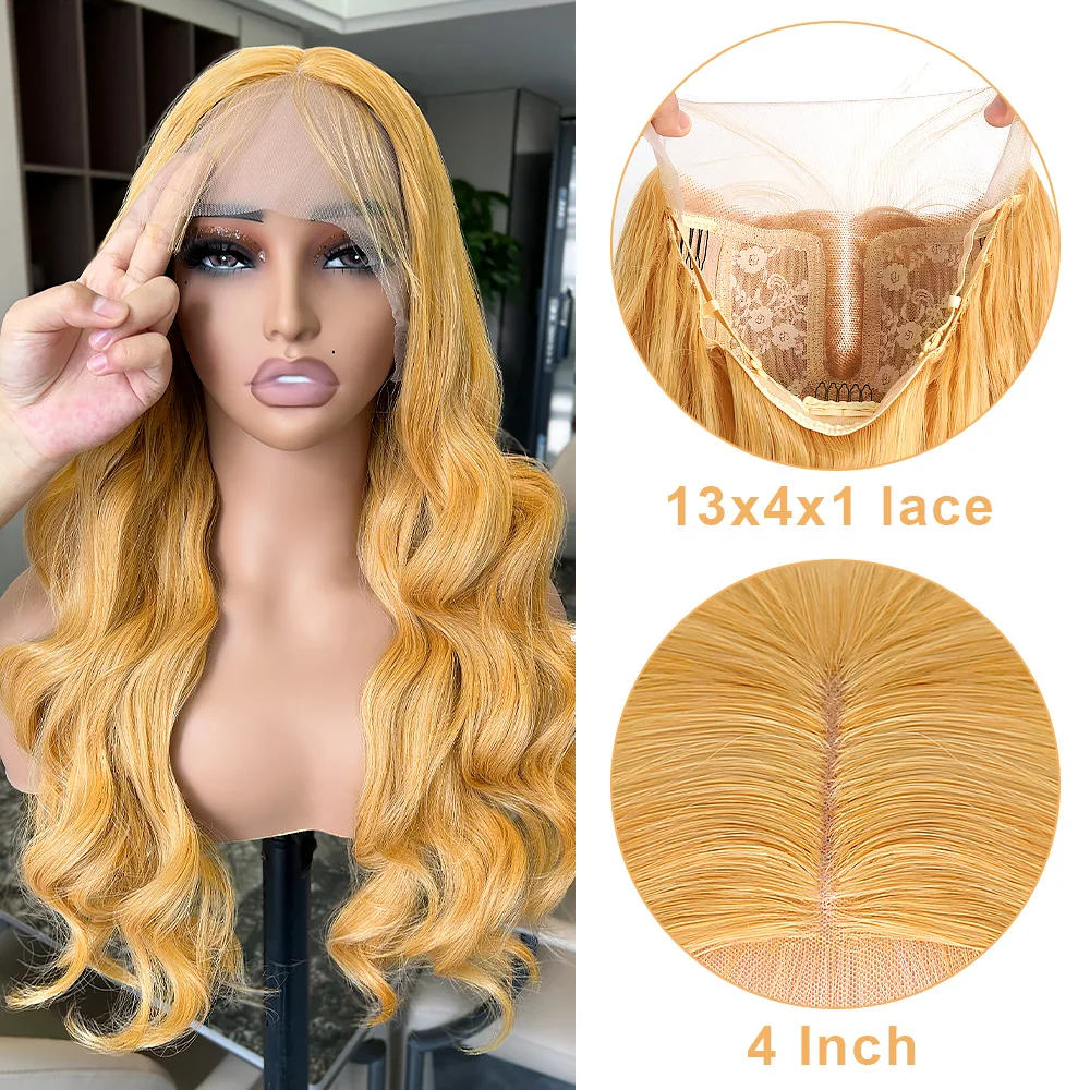 Lace front wig Honey Blonde Highlight Lace Wig 13X4 Synthetic Lace Front Wigs For Women Body Wave Pre Plucked With Baby Hair Wig Closured