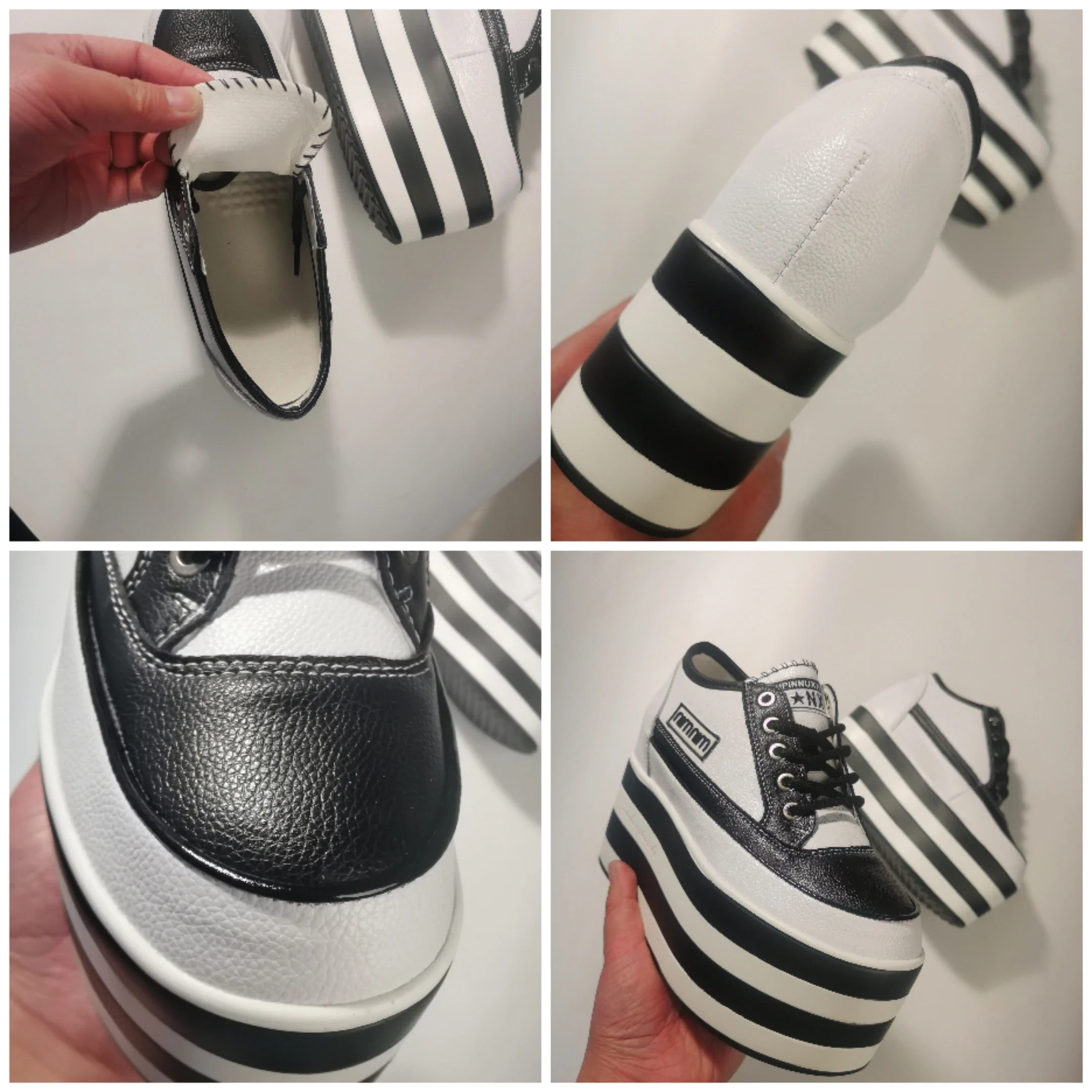 black and white striped platform sneakers