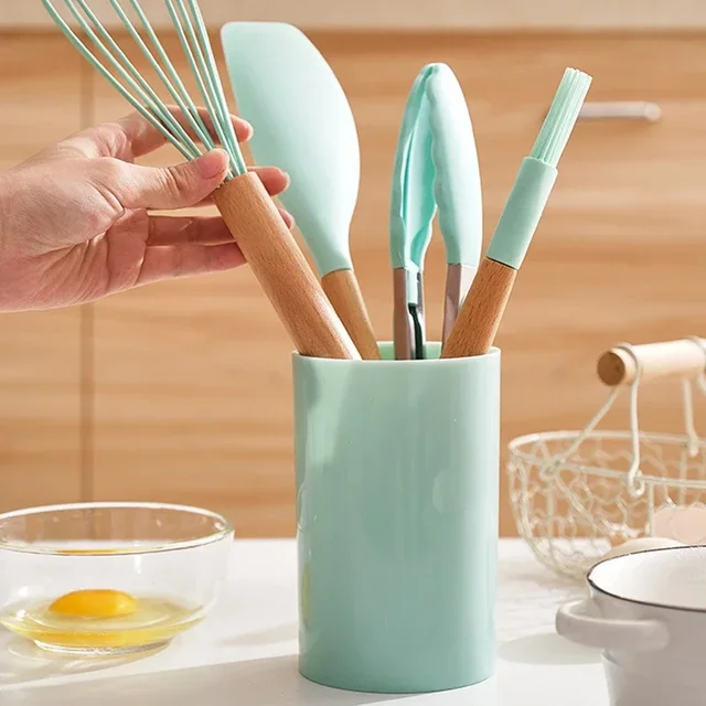 12PCS Food Grade Silicone Kitchen Cookware Utensils Turner Spatula Measuring Spoon Practical Cooking Tool Kitchenware Set 3