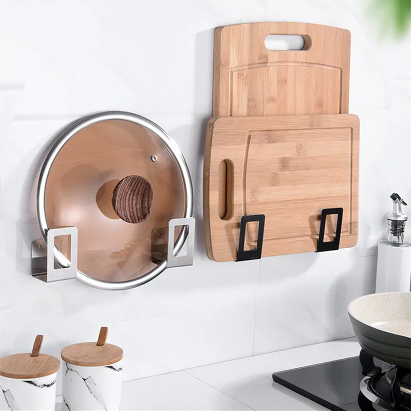 Kitchen Stainless Steel Wall Mounted Storage Rack Pot Cover Storage Kitchen Sundries Supplies Accessories No Punching