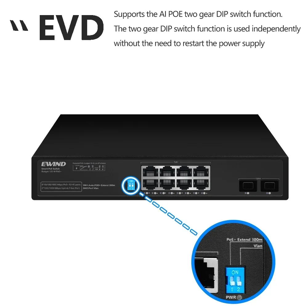 2026년 신제품 8포트 POE 스위치 10/100/1000Mbps 이더넷 스위치 2개의 1000M 업링크 포트 포함 IP 카메라용 AI 스마트 스위치