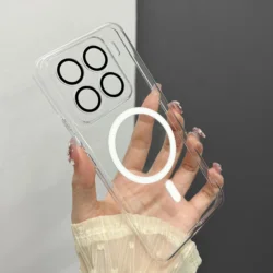 Transparent Shockproof Case with Lens Protection and Magnetic Magsafe Compatibility for Xiaomi 14 Ultra (Crystal Clear)