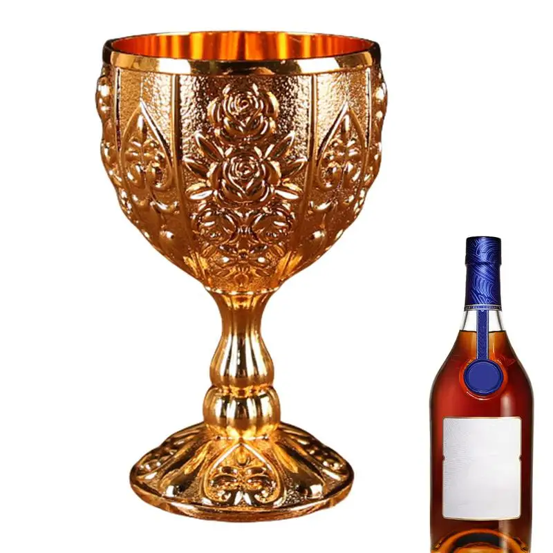 

Mini Goblet Vintage Metal Embossed Wine Cup Zinc Alloy Retro Embossed Flower Pattern European Chalice Cup