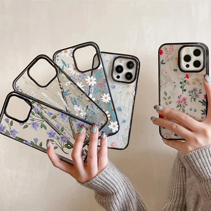 2.0 Version Acrylic Upgrade Border Flower Leaf Phone Case Cover for IPhone 11 12 13 14 15 Pro Max Case for IPhone 15 Pro Max