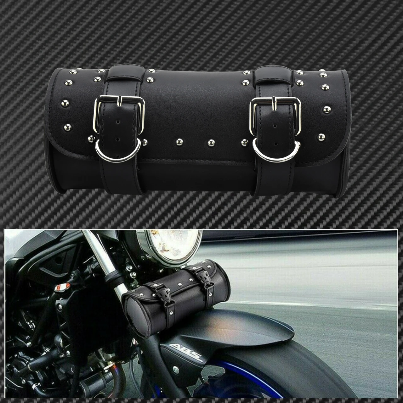 Leather Motorcycle Saddlebags with Front Tool Pouch - Side Storage Luggage Bags
