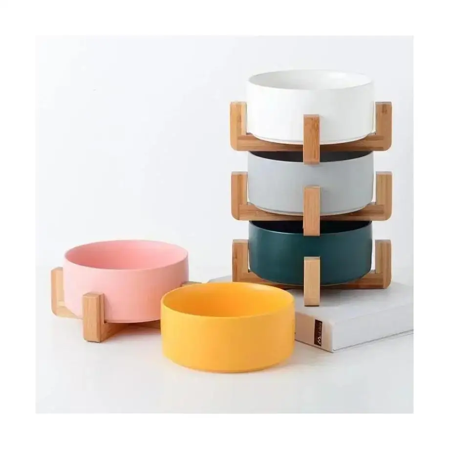 1 Pcs Pet Bowl Cat Dog Wooden Rack Bowl Large Capacity Cat Food Water Feeder Bowl Home Pet Small Ceramic Accessories
