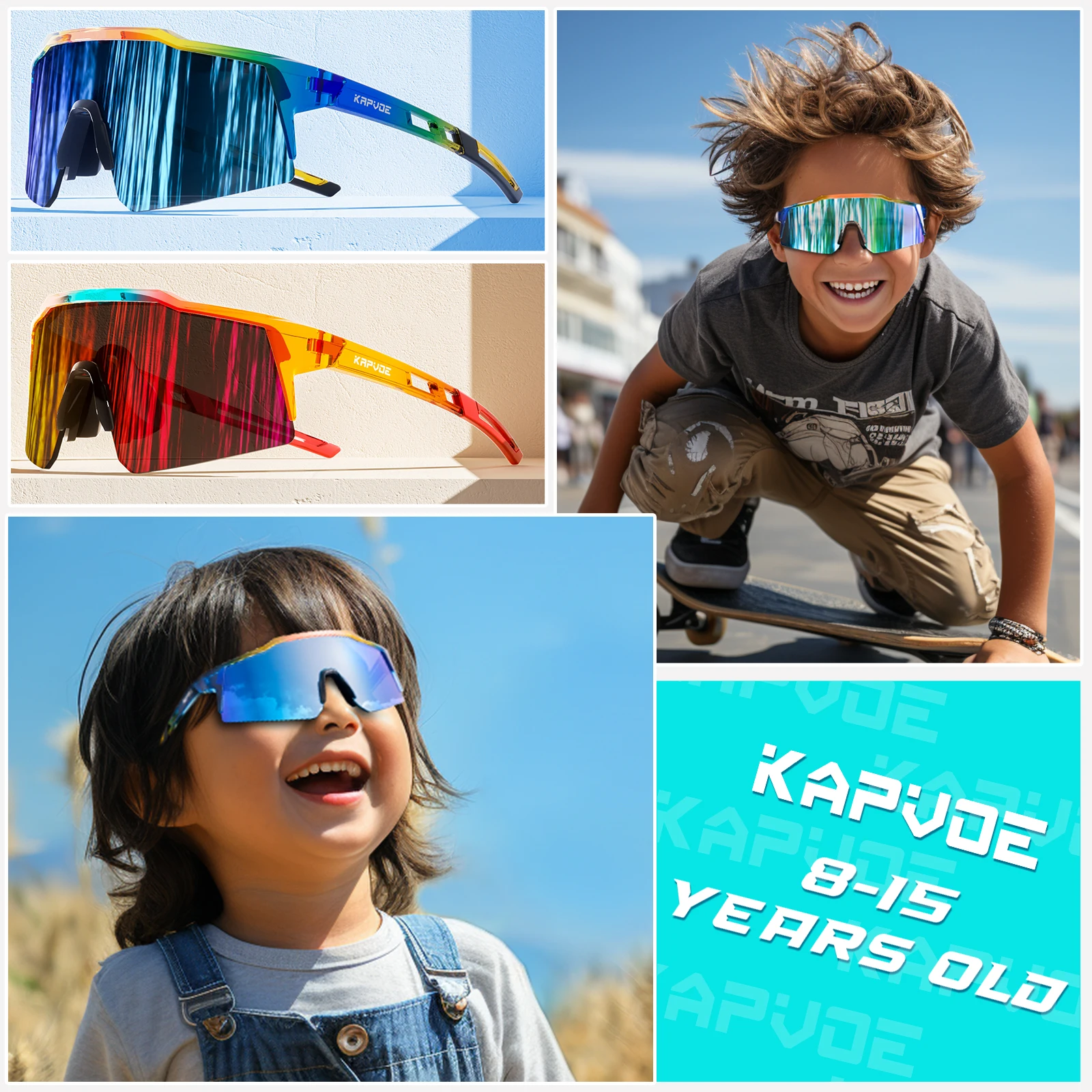 KAPVOE Photochromic 어린이 선글라스 자전거 사이클링 안경 청소년..