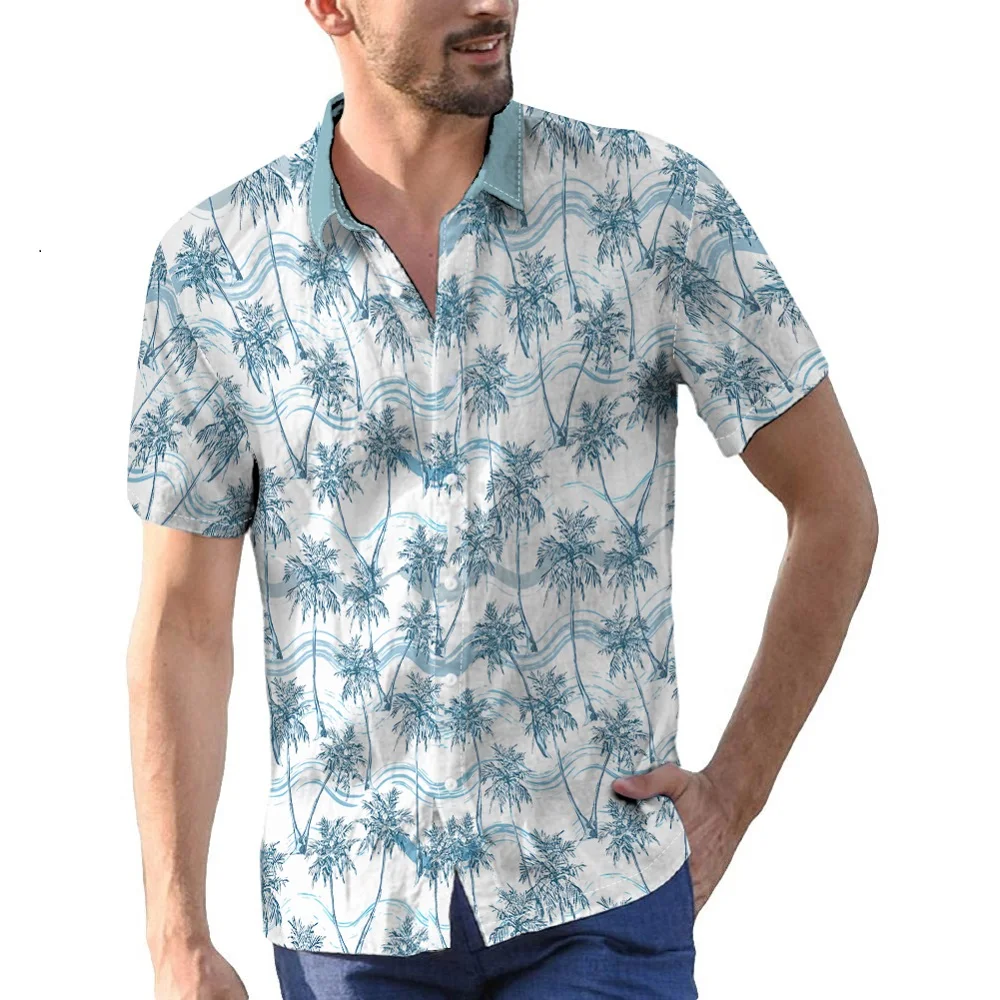 Coconut Tree Digital Print Men's Shirts Short Sleeve Button Down Summer Shirt Resort Vacation Tops Men Casual Male Leisurewear