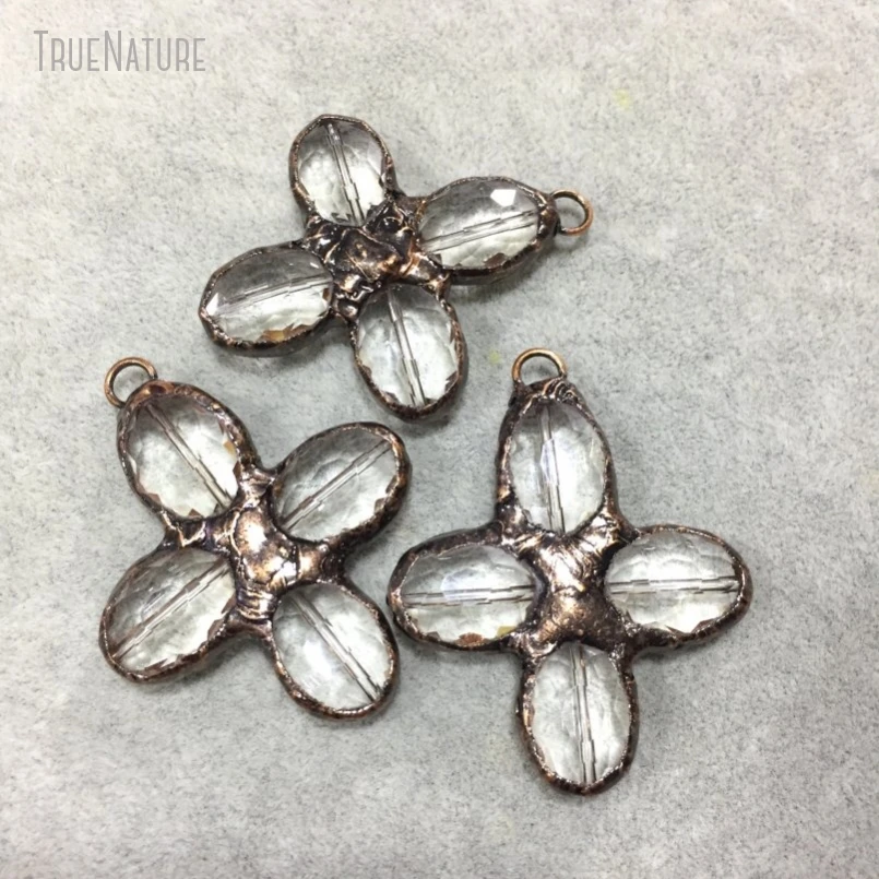 

10Pcs Wholesale Antique Bronze Color Tin Glass Crystal Jesus Christian Vintage Handmade Jewelry Soldered Cross Pendant PM40127