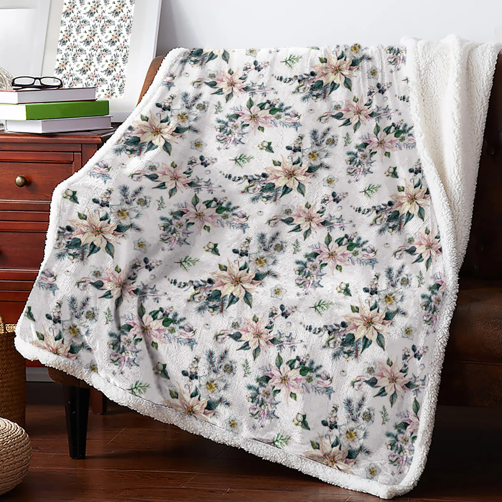 ChristmasFlowerPlantCashmereBlanketWinterWarmSoftThrowBlankets
