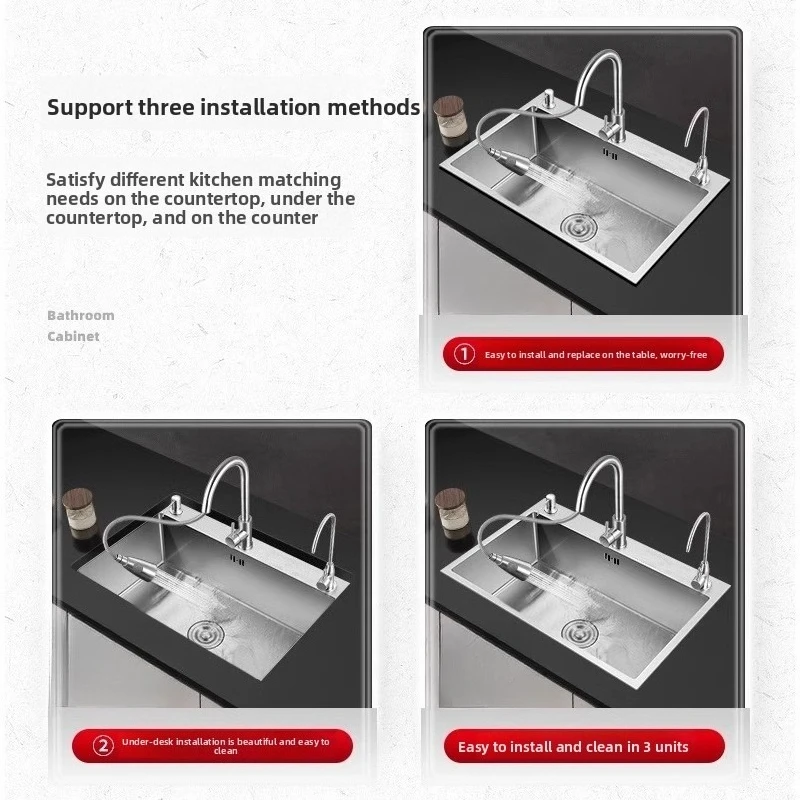 Stainless Steel 304 Kitchen Sink Thickened Large Single Bowl Handmade Undermount Vegetable Washing Basin Dishwashing Heavy Duty