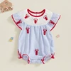 Newborn Baby Girl Crawfish Smocked Bubble Romper Lobster Ruffle Short Sleeve Bodysuit Jumpsuit Summer Outfits 1