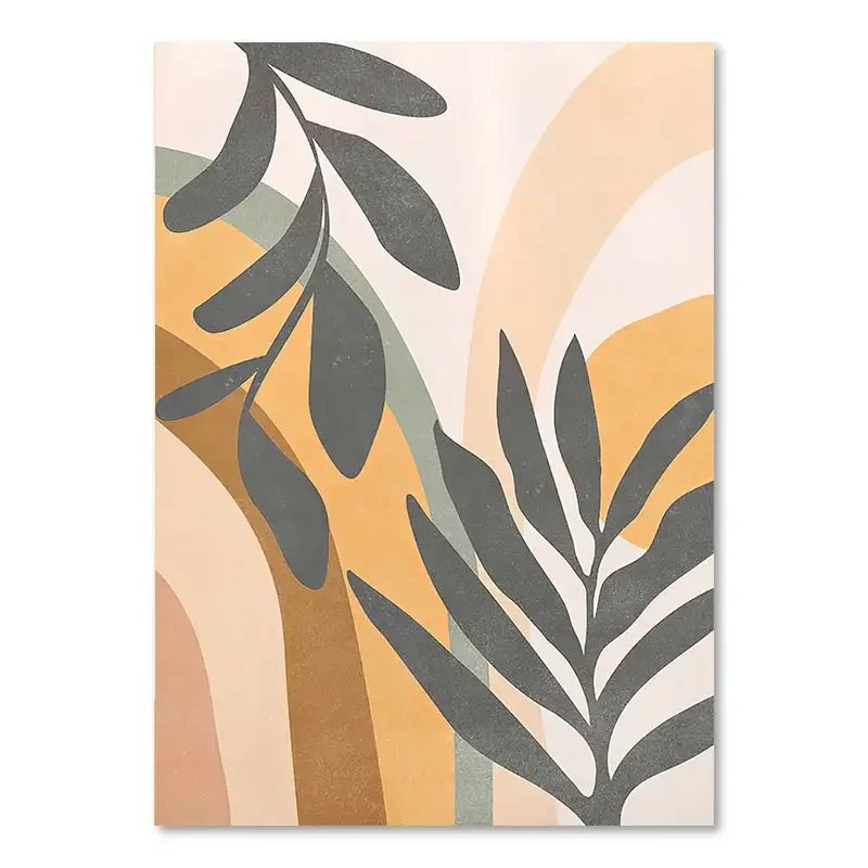 thumbnail image 1 of Cuadro en lienzo con hojas abstractas de estilo bohemio, pósteres de sol y arcoíris de Monstera, arte de pared nórdico para sala de estar, impresiones para decoración del hogar, 1 of 5