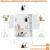 Over The Toilet Storage Cabinet with Double Tempered Glass Doors and Adjustable Shelf, Freestanding Bathroom Storage 5