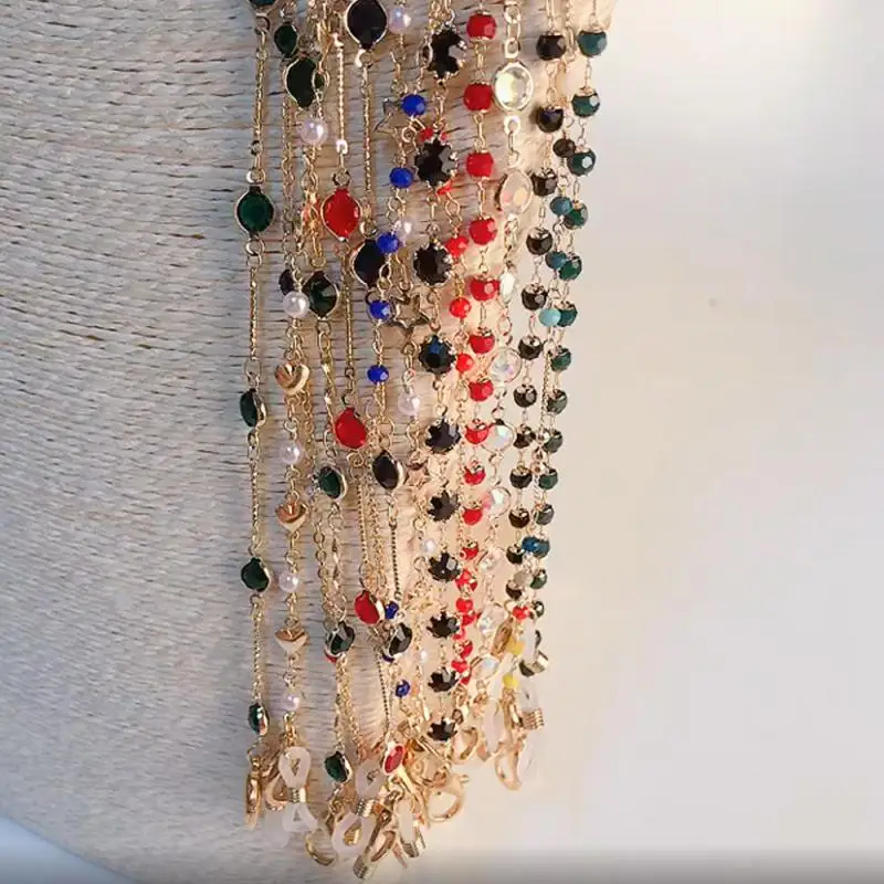 

Fashion Rhinestone Glasses Chain Women Men Crystal Beaded Cord Holder Gold Eyewear Lanyard Mask Necklace Sunglasses Rope Strap