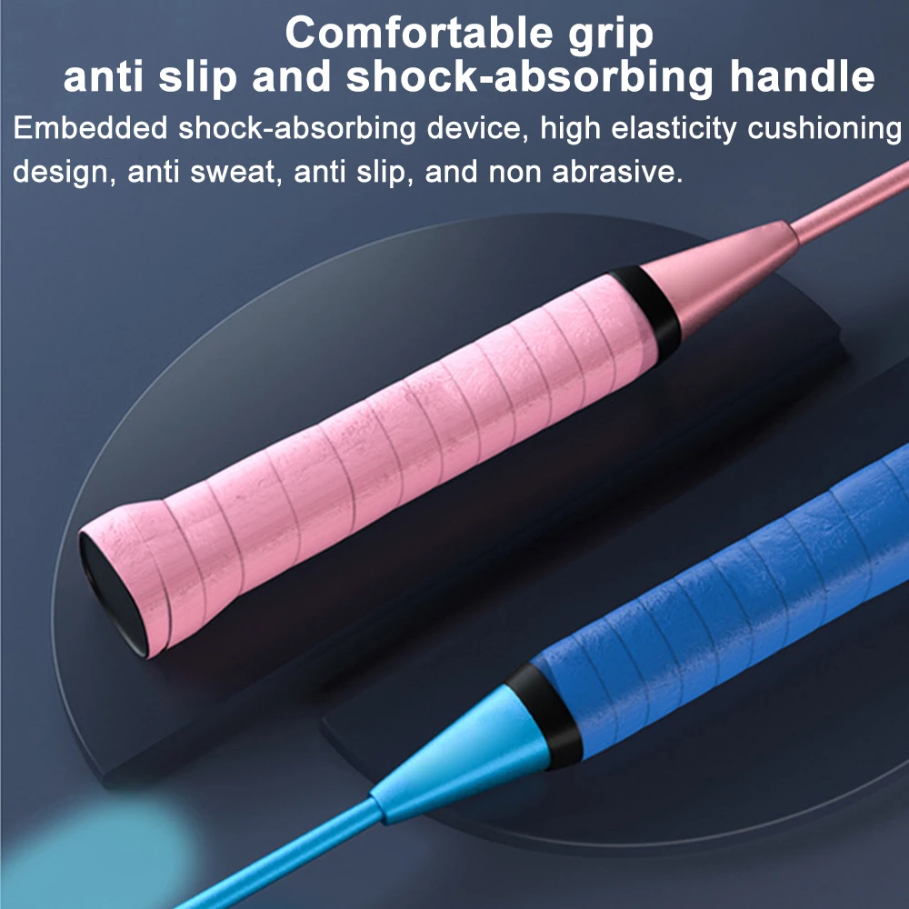 Side view of the durable strings and frame of the amateur junior badminton racket.