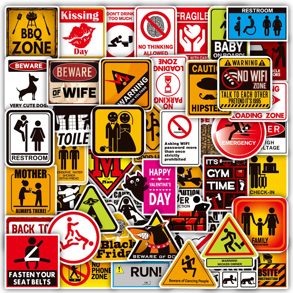 10/30/50/100PCS Funny Cool Warning Stickers Danger Banning Decals Skateboard Laptop Motorcycle Phone Kids Classic Toy Sticker