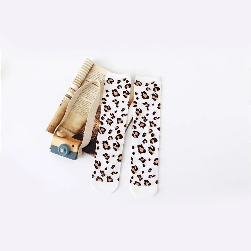 Autumn Winter Girls Knee High Socks Leopard Print Striped Soft Leg Warmers Cotton Long Socks Boys Girls for Children 2-12Y
