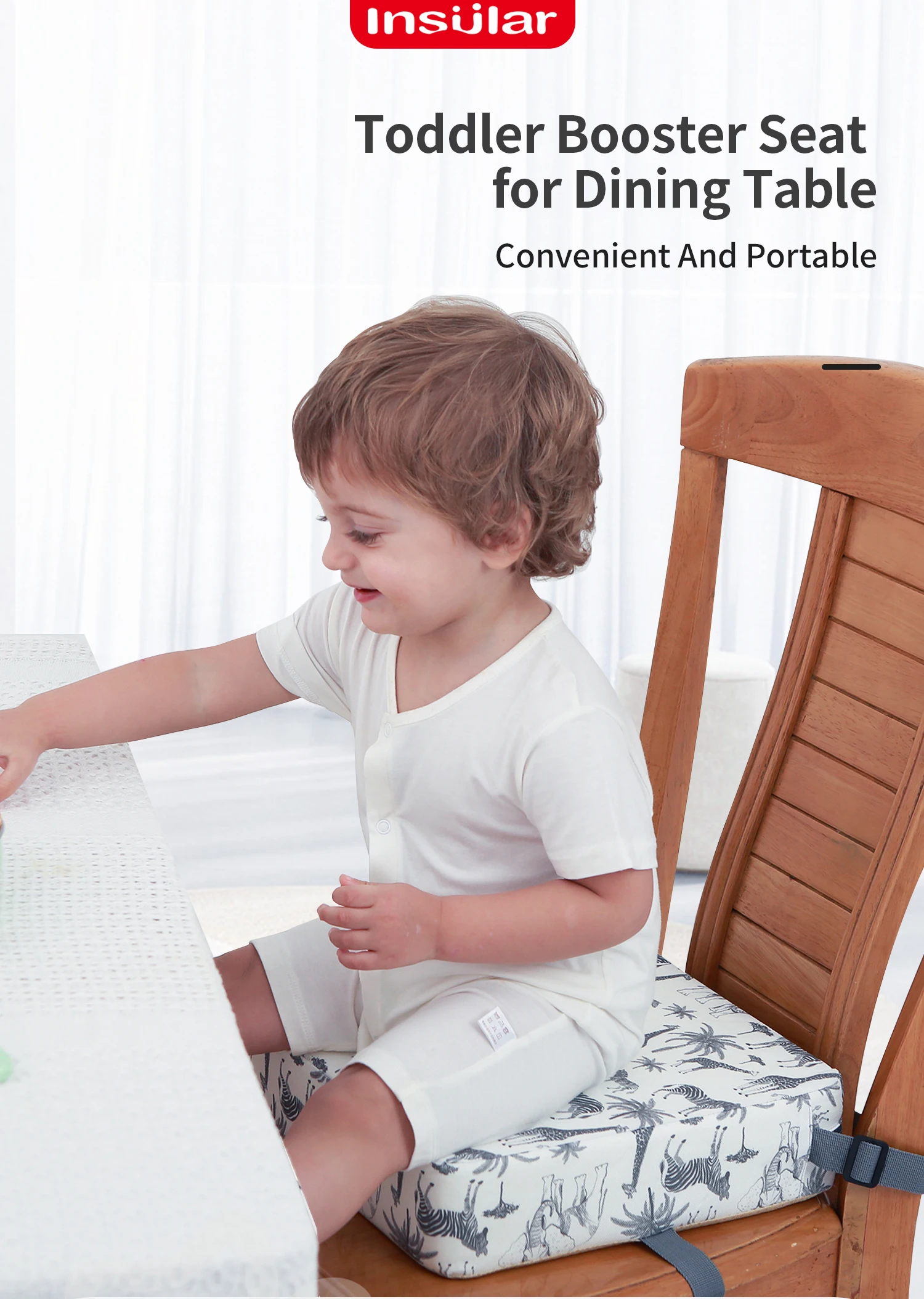Description Picture 2 of itemINSULAR Children Increased Chair Pad Baby Booster Seat Portable Kids Dining Heighten Cushion Pram Chair Removable Adjustable