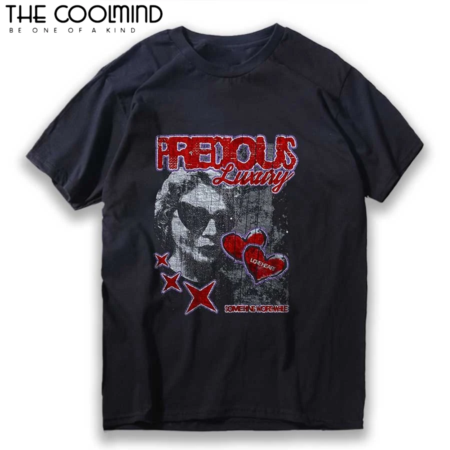 Хлопковая уличная одежда THE COOLMIND с круглым вырезом, футболка унисекс с графическим принтом, Мужская футболка с короткими рукавами X, футболка для мужчин