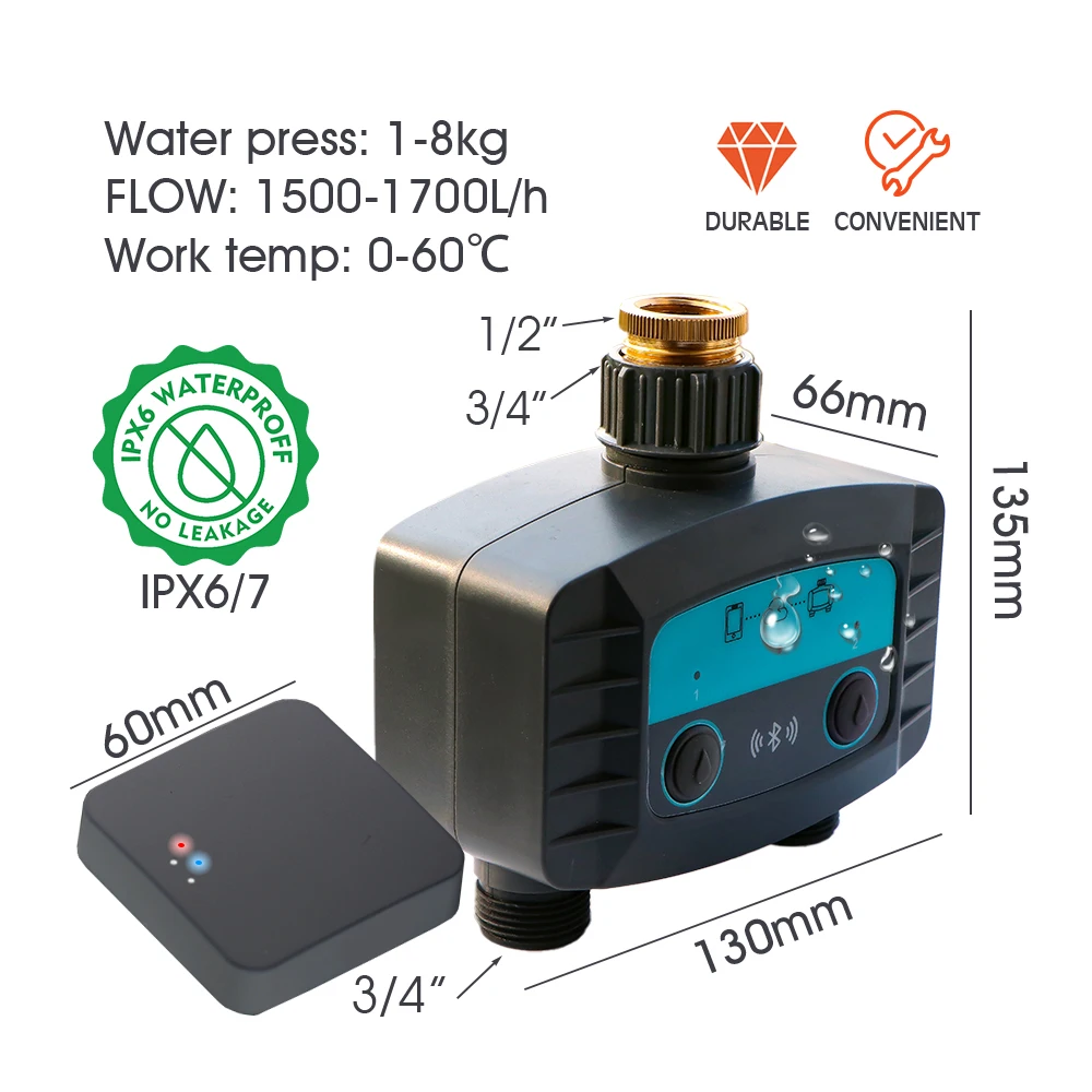 Tuya WiFi/Bluetooth-compatible 2-Way Water Timer Smart Solenoid Valve for Home Garden Wireless Phone Remote Watering Controller 2