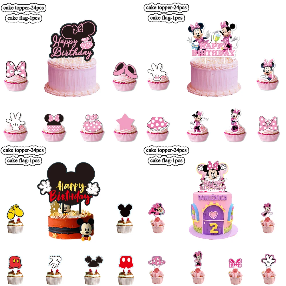 25pcs/pack Disney Minnie Mouse Cake Toppers Birthday Cake Decoration Mickey Mouse Wedding Dessert Baby Shower Party Supplies
