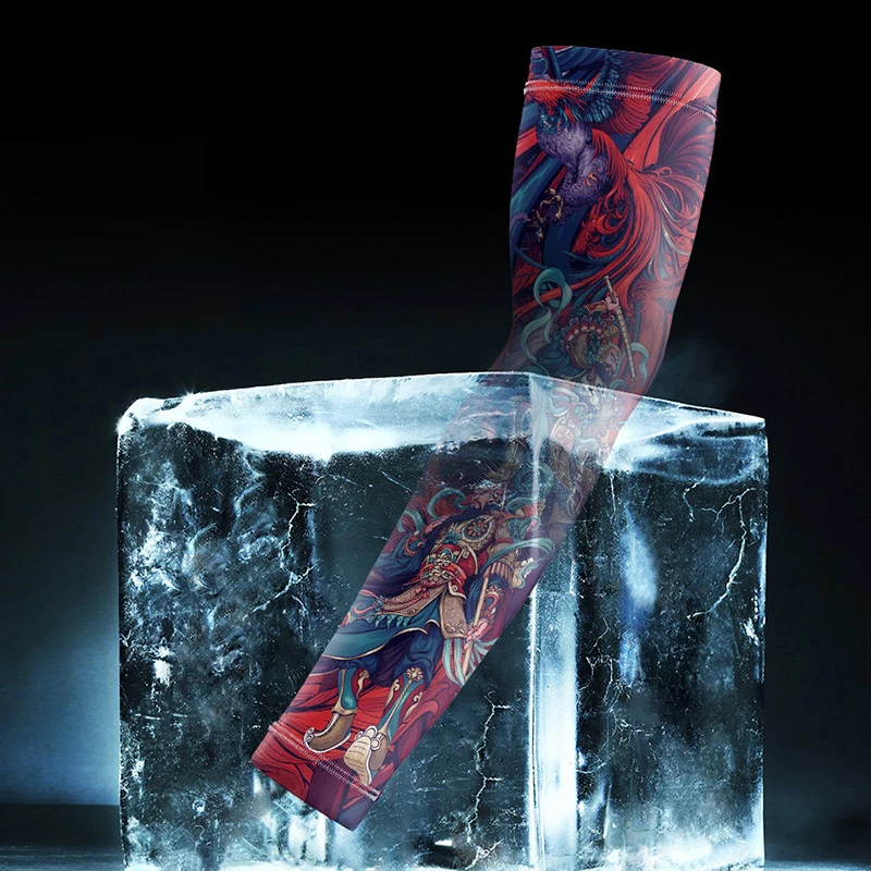 Summer men's ice silk cycling driver tattoo sleeve sunscreen outdoor motorcycle arm cover sun protection arm sleeves ice arm sleeves