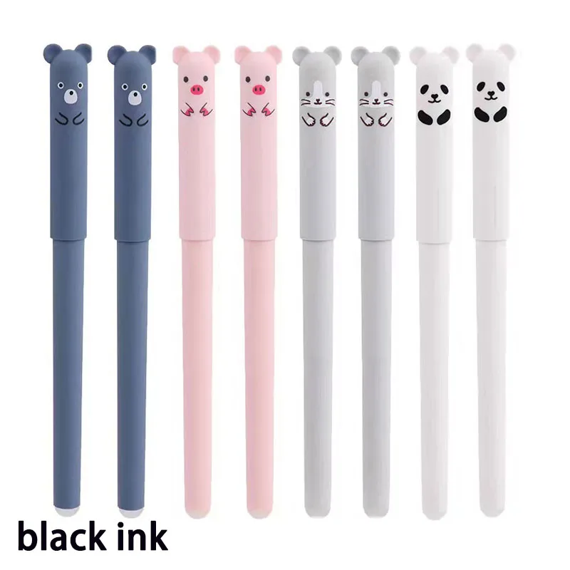 8Pcs/Set Kawaii Pig Bear Cat Erasable Gel Pen School Office Washable Handle School Office  Stationery Gift 0.35mm Blue Black Ink 4