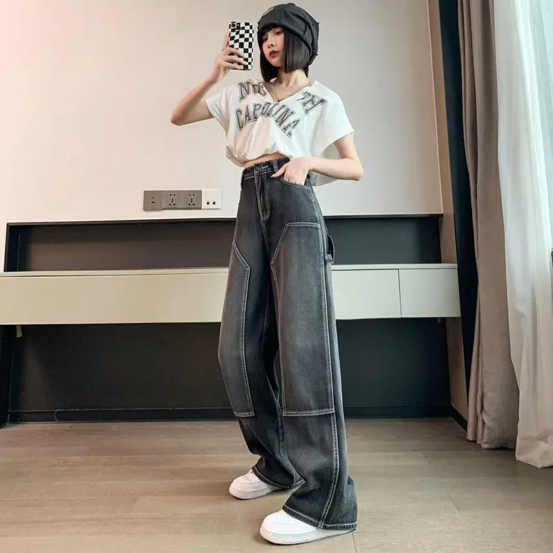 Women Jeans 2023 New Loose Large Size 90.00kg Wearable Thin Denim Trousers Fashion Casual High Waist Slimming Straight Pants