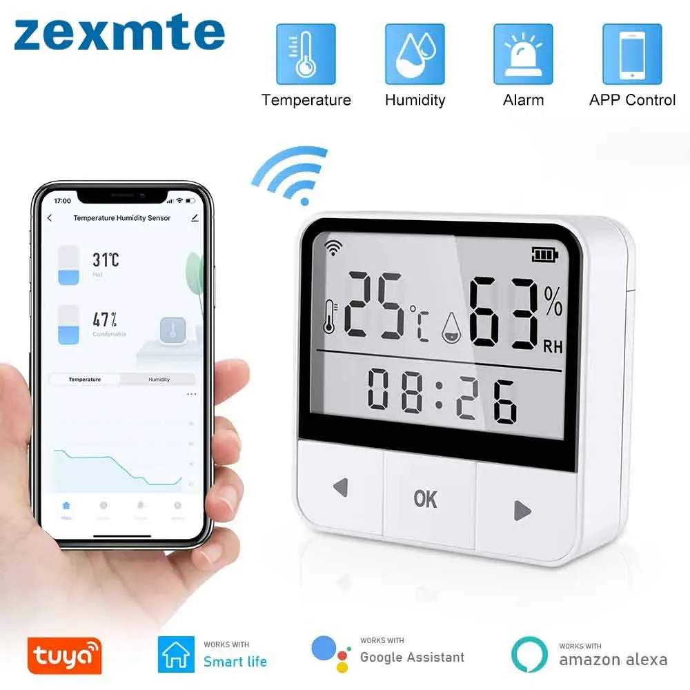 цена Zexmte Tuya Wireless WiFi Temperature Humidity Sensor APP Remote Monitor Data Logger Thermometer Hygrometer For Google Alexa