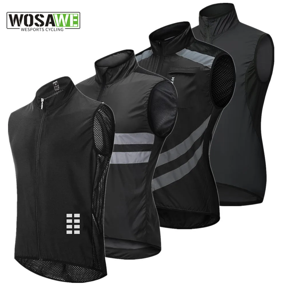 WOSAWE Men Sleeveless Cycling Jackets Coat Reflective Breathable Top Jersey Clothing Road MTB Bike Bicycle Windbreaker