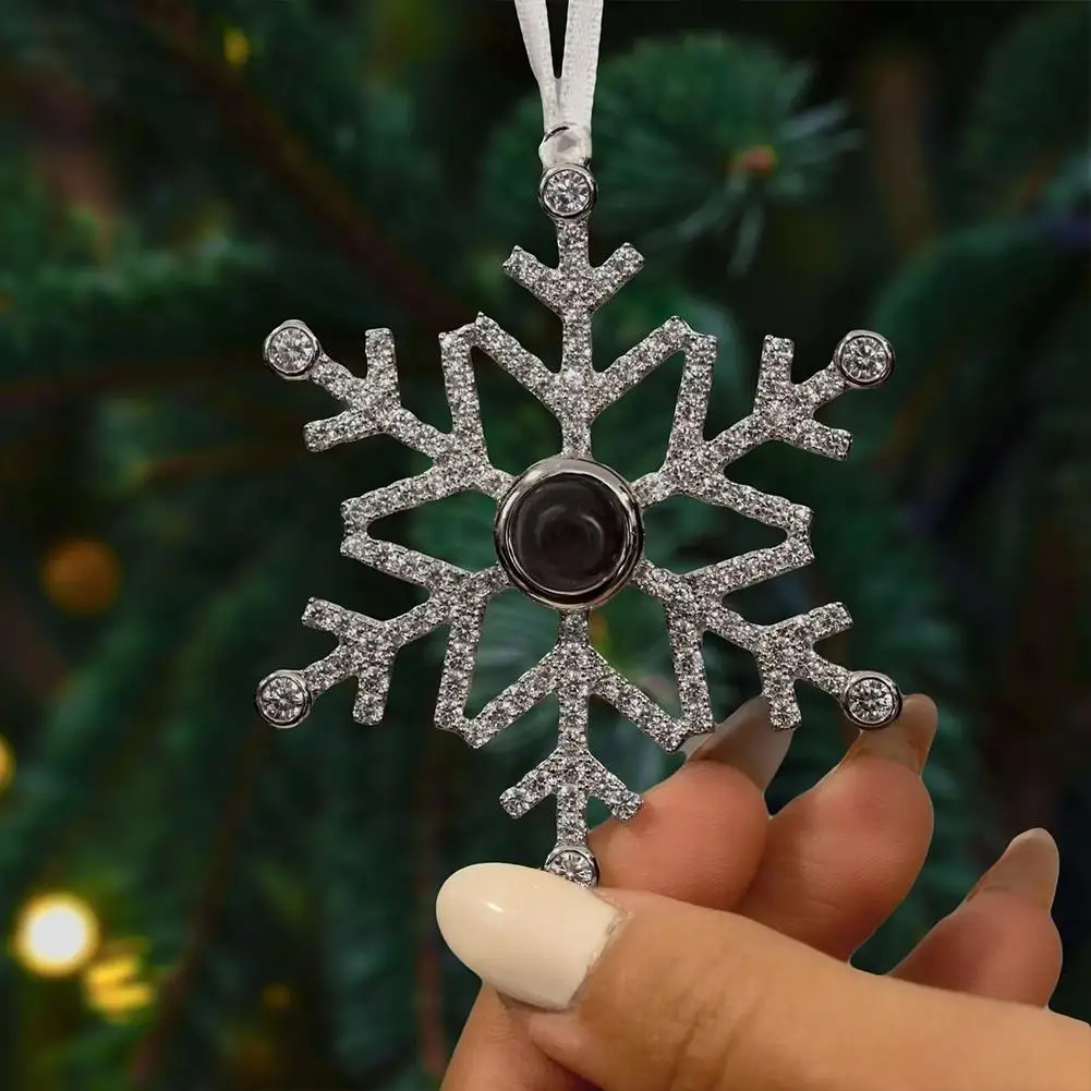 Silver Christmas Gift Snowflake Projection Hanging Ornament Ornament Picture Pendant Ribbon Memorial Gift Christmas Decor christmas decorations