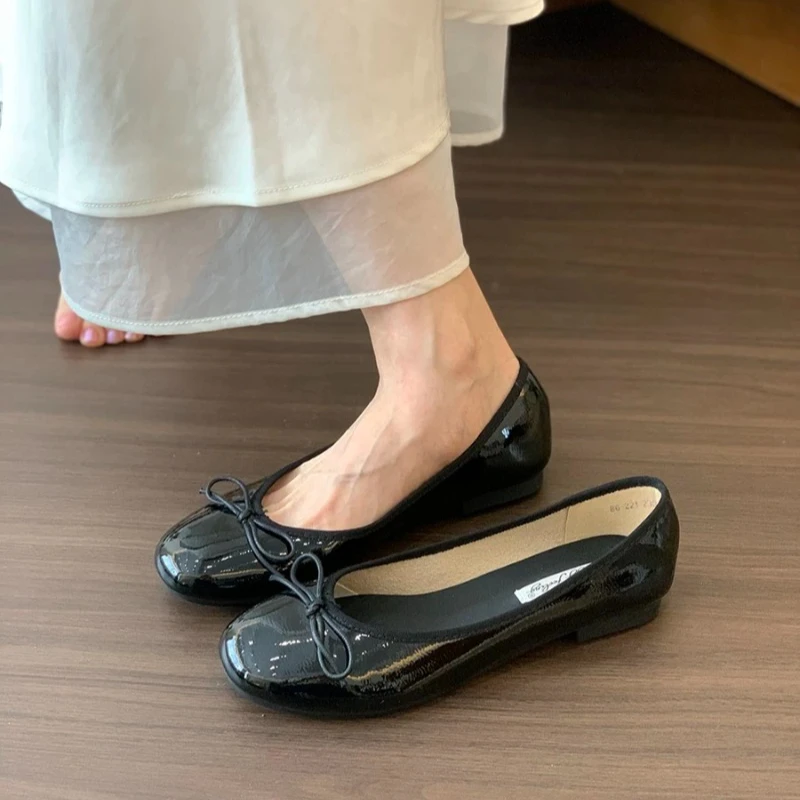 أحذية نسائية مسطحة بفيونكة عصرية للربيع والخريف طر...