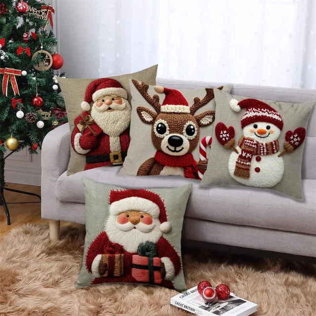 45cm Grey Red Christmas Pillowcase Cartoon Santa Snowman Elk Sofa Cushion Cover Home Bed Car Decor Merry Christmas 2025 1