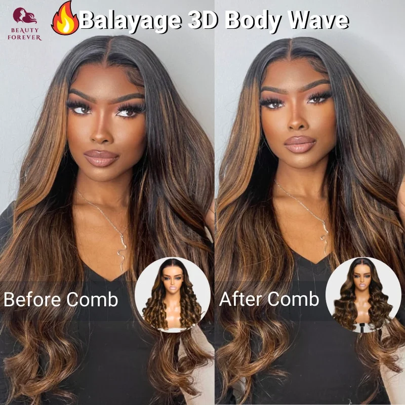 Beautyforever 13X4 Balayage 3D Body Wave Lace Frontal Wig Brown Color Lace Front Wig 180% Brazilian Glueless Human Hair