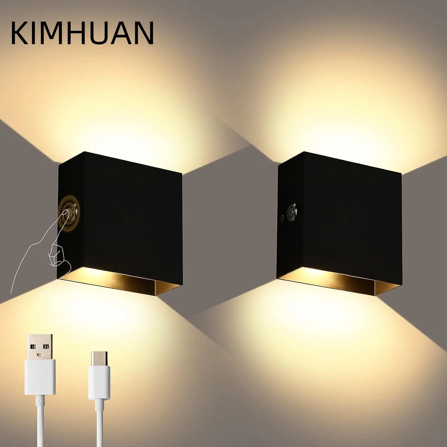 USB C 충전식 벽 조명, 조도 조절 터치 벽 램프, 스콘스 조명, 실내 거실 침실 발코니 복도, 2000mAh