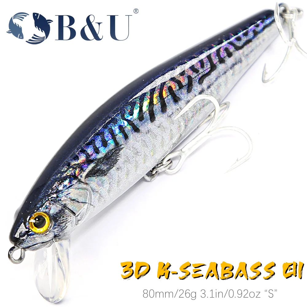 Fishing Lure B&U 80mm Sinking Minnow Hard Lure Jerkbait Saltwater Long Casting Distance Fishing lures Sea Artificial Bait Wobblers Sea Bass